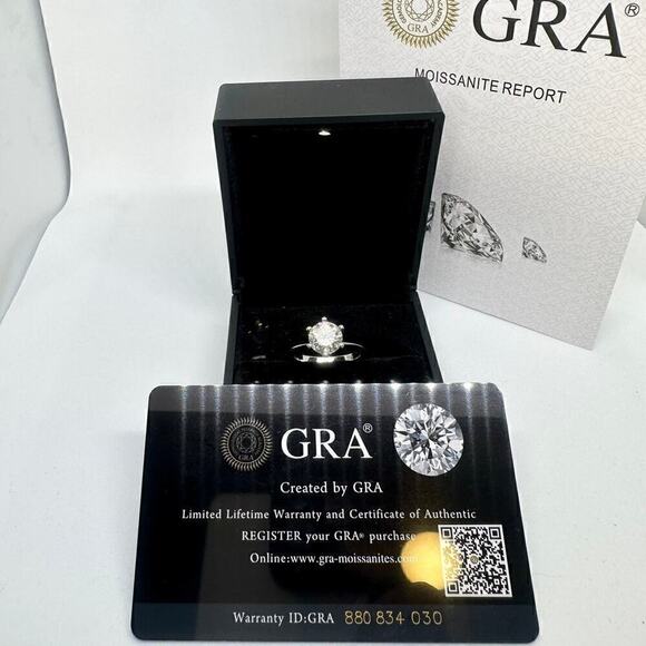 Moissanite Diamond Engagement Ring 2 Ct Round Cut 6 Prong 18K GRA Size 8 - Picture 5 of 11